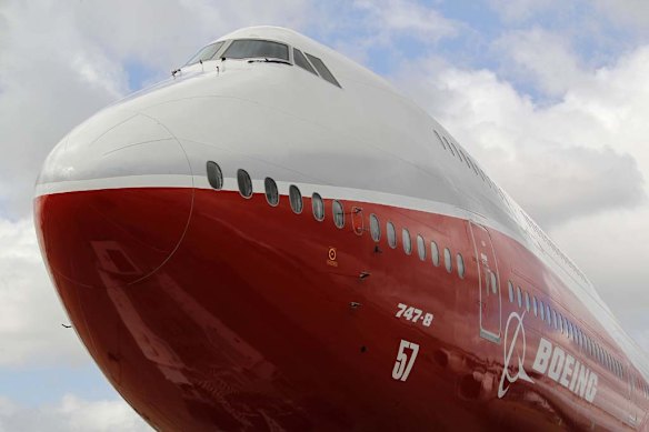 The new Boeing 747-8 Intercontinental jetliner parked on the eve of the Paris Air Show at Le Bourget airport near Paris.
