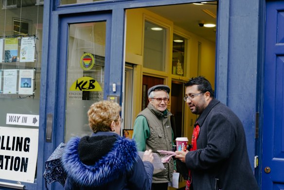 Labour councillor Rishi Madlani outside Marchmont Community Center, London, December 12, 2019.