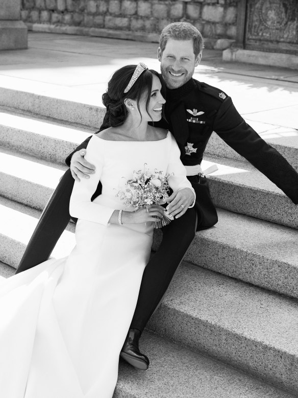 The couple posed for a less formal photo.