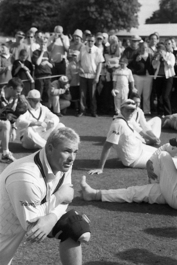 Shane Warne during a warm-up for a tour match in Worcester, England, in June 2001.
