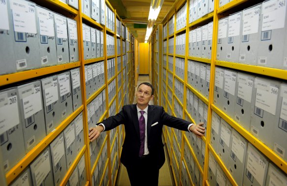 National Archives director David Fricker with some of the institution’s vast holdings. The Archives has trebled the number of formal members since starting a fundraising drive.
