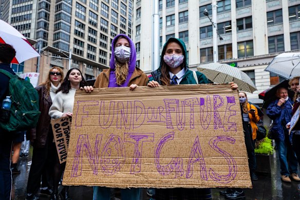 Shelly and Maddie,  year-11 students from Loreto Normanhurst, said they had attended a previous school strike pre-COVID in 2019 when 80,000 people attended.
