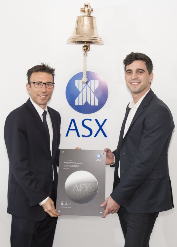 Afterpay executive chairman, Anthony Eisen, and Nick Molnar, CEO at the ASX IPO ceremony on Wednesday.