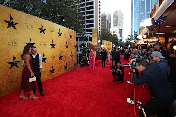 Cadel Evans and Stefania Zandonella attend the Melbourne premiere Hamilton at Her Majesty's Theatre on March 24, 2022 in Melbourne, Australia.