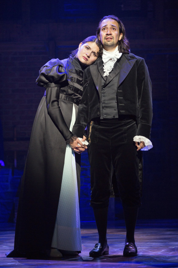 Lin-Manuel Miranda as Alexander Hamilton and Phillipa Soo as his wife, Eliza, in the original 2015 Broadway production.