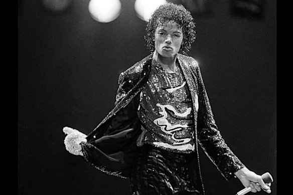 In this Dec. 1, 1984 photo, Michael Jackson is shown onstage at opening night of his Victory Tour at Dodger Stadium in Los Angeles.