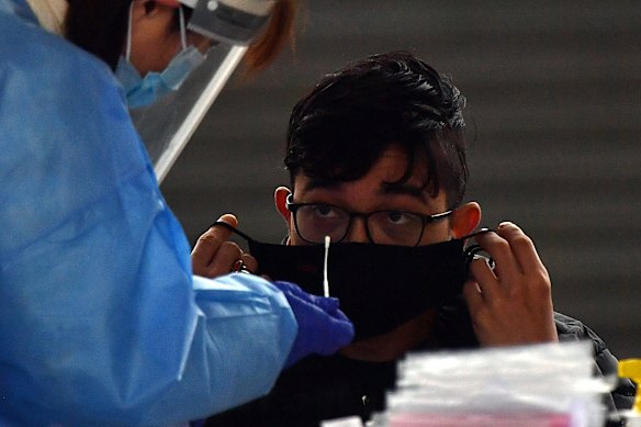 COVID-19 testing at the 4Cyte Pathology drive through site at Rockdale, as NSW records 50 new locally acquired COVID-19 cases, and tougher lockdown restrictions are implemented.