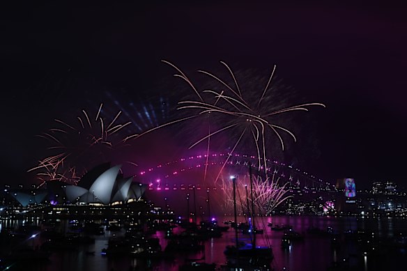 The New Years Eve 9pm fireworks over Sydney Harbour.