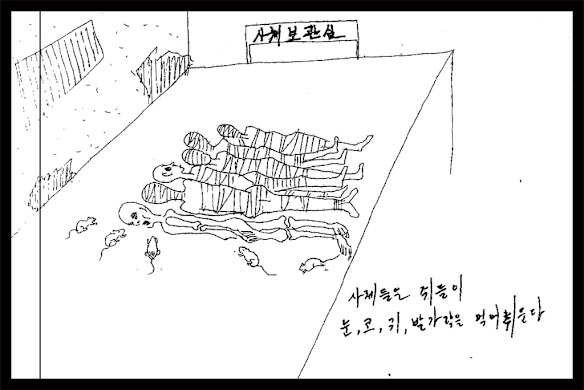 One of a series of drawings based on the accounts of  Kim Kwang-il.
