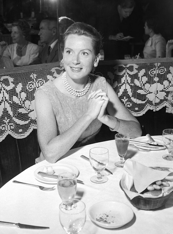 Actress Deborah Kerr at lunch at Romanos in Sydney on 13 October 1959. She was in Australia for the filming of The Sundowners.