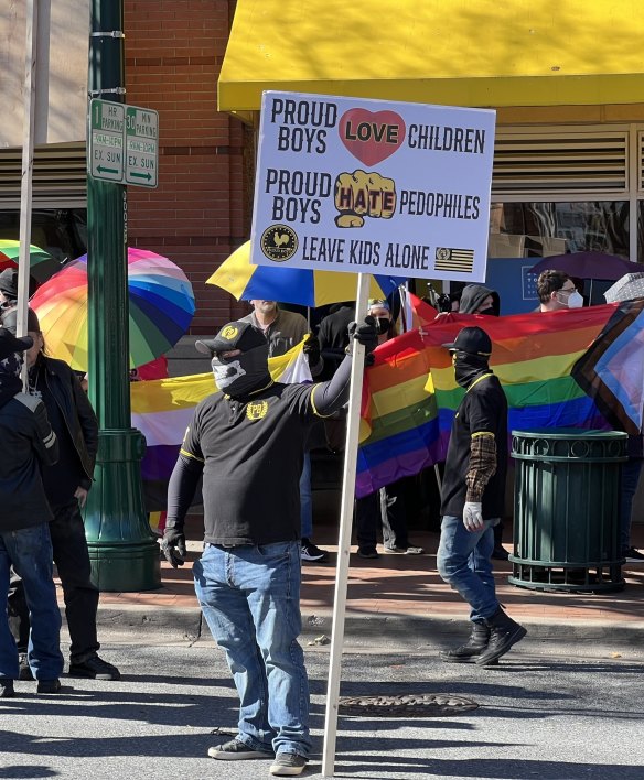 Far-right group Proud Boy protesting outside Drag Queen Story Hour in Maryland.