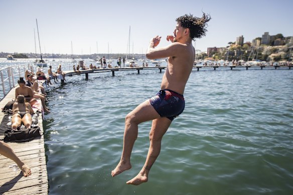 Jimmy Droulias, from Redfern on a warm Spring day at Murray Rose Pool (aka Redleaf pool), during Sydney's COVID lockdown.