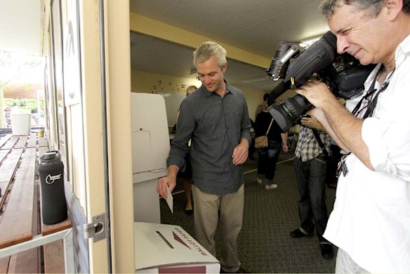 Greens candidate for Mt Coot-tha Adam Stone at Milton State School. Photo: Michelle Smith