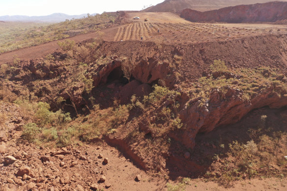 The view on May 15 over the rock shelters, cleared, but before the blast. 