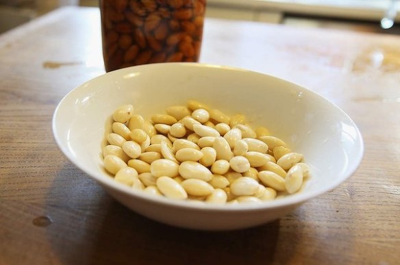 Step 1 and 2 (optional) Soak 1 cup raw almonds overnight to activate, then blanch in boiling water to remove skins.