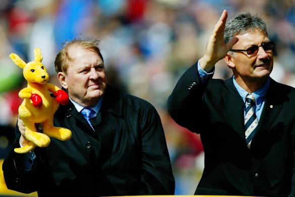 Alan Bond and John Bertrand at the 2003 AFL Grand Final.
