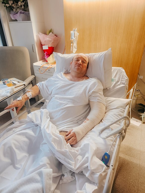 Father of two Ahmed al Ahmed in St George Hospital recovering from his bullet wounds after tackling the alleged gunman in Bondi on Sunday night.