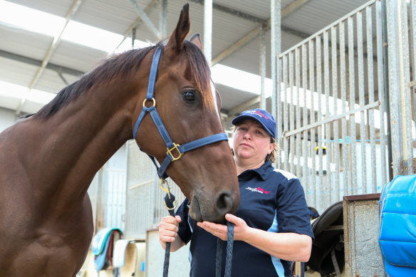 Jane Baker with Timor Gold at her Warrnambool stables. 