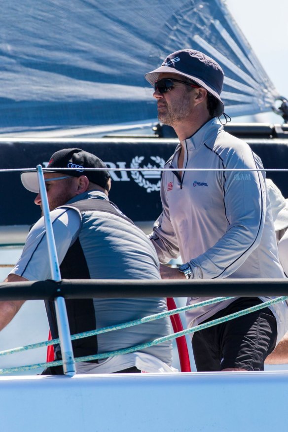 Prince Frederik at the helm of Wild Oats. 