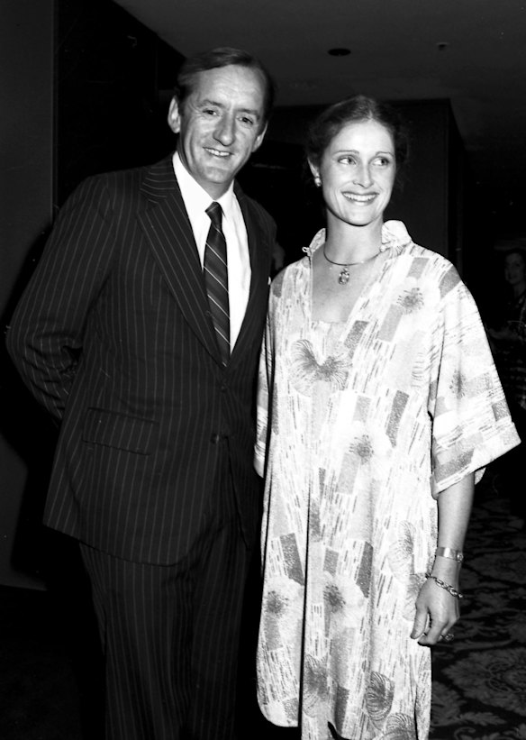 Tim Fischer of the National Party and Sally McHugh attend a function for Prince Charles at Sydney's Wentworth Hotel on April 15, 1981. 
