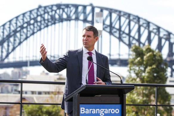 NSW Premier Mike Baird declaring that Barangaroo Reserve is now open to the general public.
