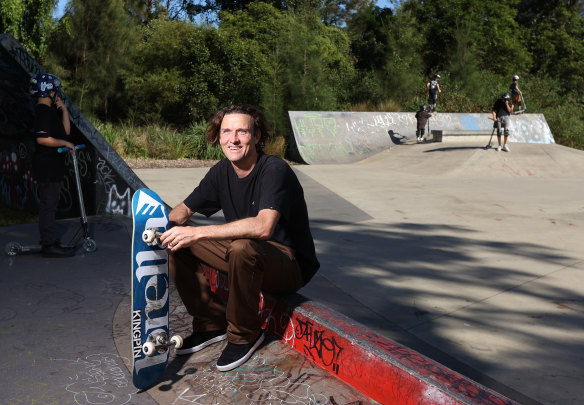 Former pro-skateboarder Darren Kaehne at the Mona Vale Skatepark which he helped design.