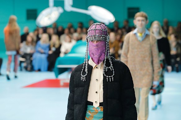 A model wears a creation as part of the Gucci women's Fall/Winter 2018-2019 collection.