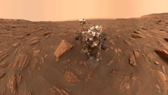 A self-portrait of NASA's previous rover, Curiosity, taken at Gale Crater on Mars.