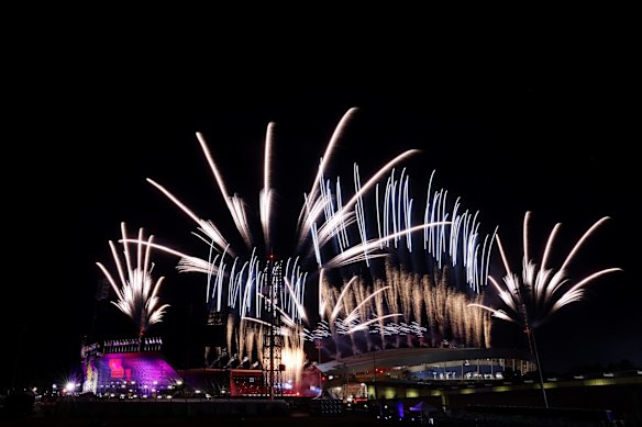 Fireworks during the Birmingham 2022 Commonwealth Games Closing Ceremony at Alexander Stadium.