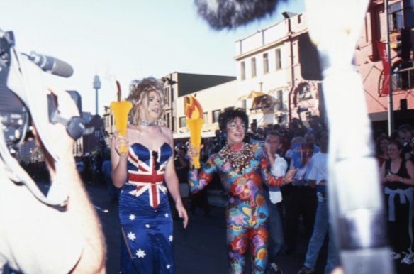 Drag queens welcome the Sydney Olympic Torch to Oxford Street in 2000.