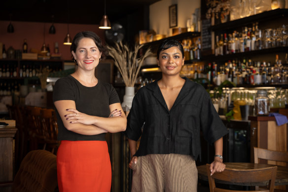 Bridget Raffal (left) and Saranya Kundasamy from Women and Revolution, a group that supports female and non-binary staff in hospitality careers.