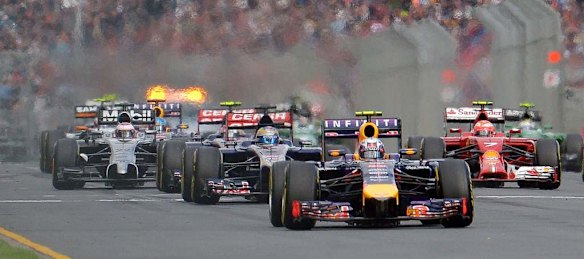 Australian Daniel Ricciardo in a Red Bull at the starting line.