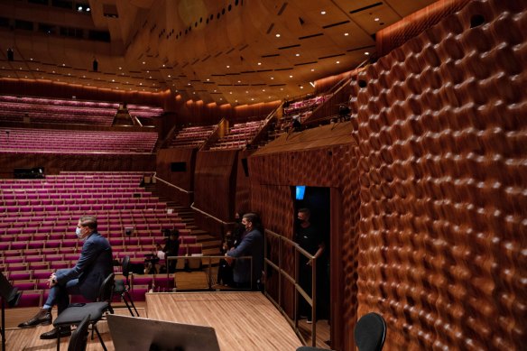 The textured box fronts in the Sydney Opera House Concert Hall. 
