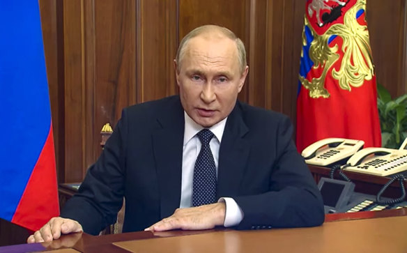 Russian President Vladimir Putin addresses the nation in Moscow on Wednesday.