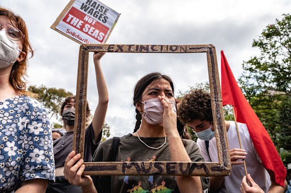 Young people gathered in front of the Prime Minister's Kirribilli residence for the School Strike 4 Climate protest.