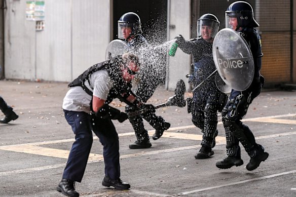Training demonstration with the Public Order Response Team, Victoria Police, Melbourne.