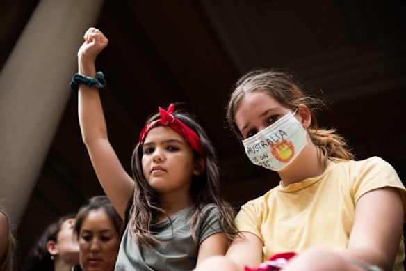 Climate protestors at the rally against Scott Morrison.