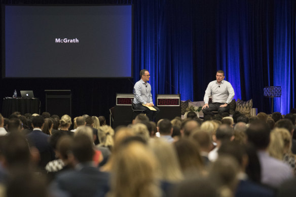 John McGrath speaks at the McGrath Kickstart 2018 conference at the Royal Randwick Racecourse.