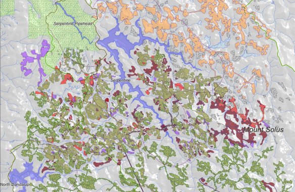 Alcoa’s mining near Serpentine Dam: green - approved, reds - approved in December 2023, apricot - yet to be approved expansion