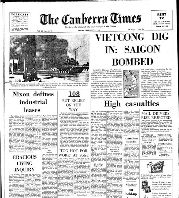 The front page of <i>The Canberra Times</i> after Canberra's hottest day on record.