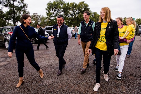 NSW Premier Gladys Berejiklian and Deputy Premier John Barilaro in Muswellbrook, campaigning for Nationals candidate Dave Layzell.