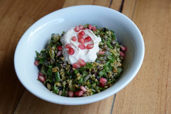Hellenic Republic's ever-popular (and oft-imitated) Cypriot grain salad <a href="
http://www.goodfood.com.au/recipes/hellenic-republics-cypriot-grain-salad-20130321-2gh6d
"><b>(Recipe here).</b></a>
