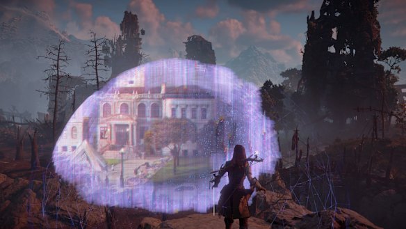 Aloy views some historical data from one of several set vantage points players can discover.