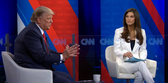 CNN host Kaitlan Collins and former President Donald Trump at the town hall broadcast.