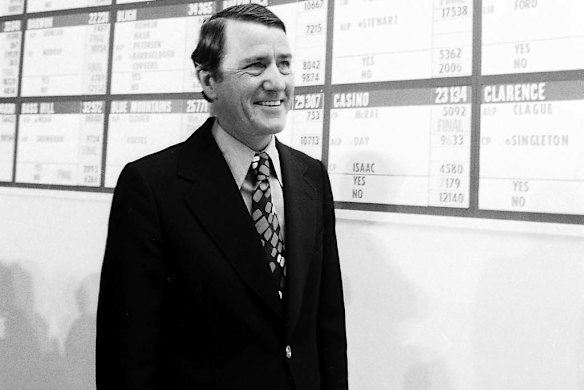 Neville Wran in the tally room during the NSW State Election on 1 May 1976.