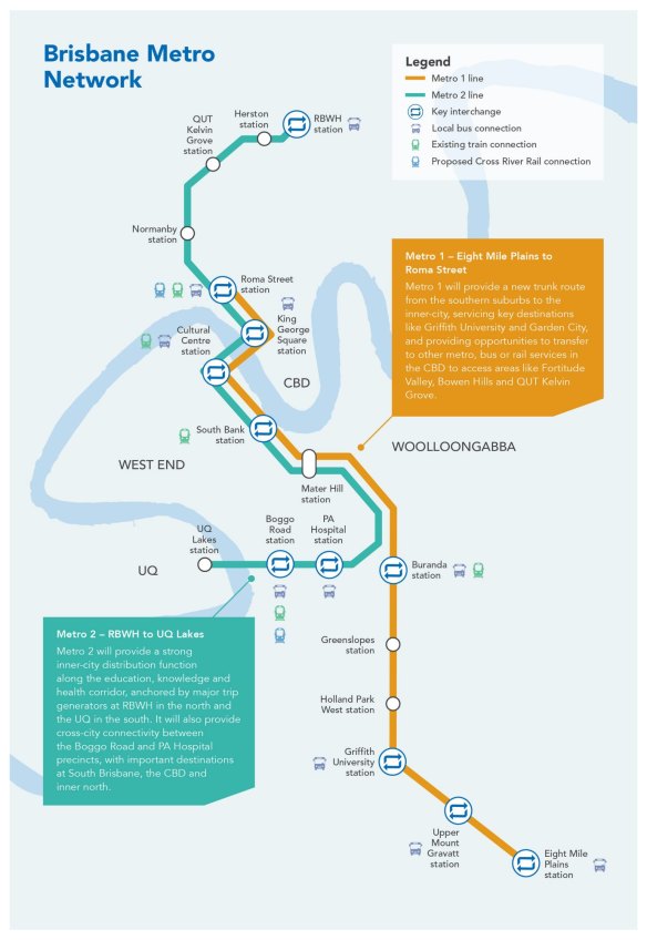 Brisbane Metro route map.