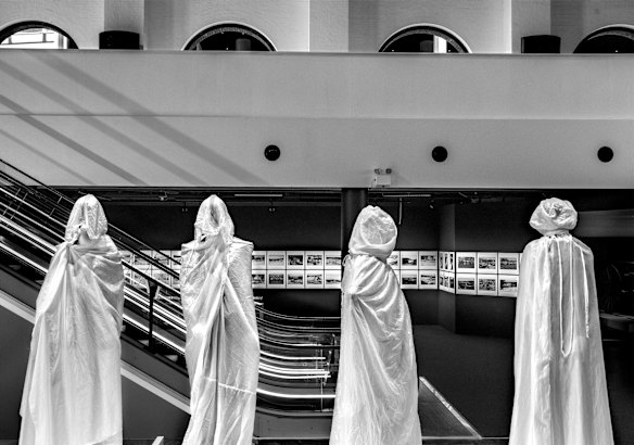 Mannequins have been covered and protected from dust and sunlight in the Powerhouse Museum, Ultimo.