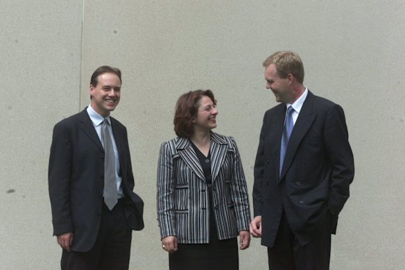 New Victorian Liberal MPs Greg Hunt, Sophie Panopoulos and Tony Smith in 2001.