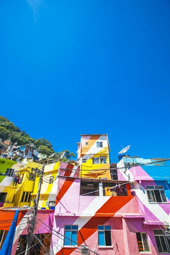 Colorful buildings in Santa Marta favela. 