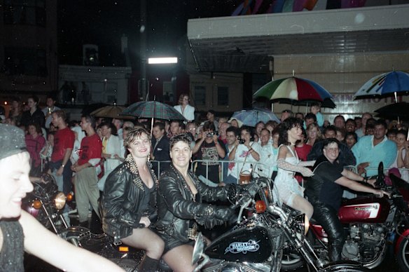 Dykes on Bikes during the Gay and Lesbian Mardi Gras Parade in 1992.